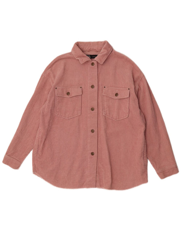 Camisa feminina de veludo cotelê Zara UK 14 médio algodão rosa