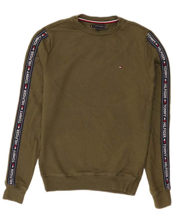 Tommy Hilfiger moletom gráfico masculino jumper pequeno algodão cáqui