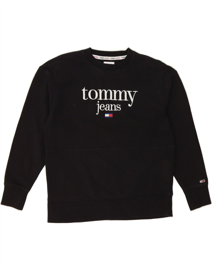 TOMMY HILFIGER Mens Graphic Sweatshirt Jumper Medium Black Cotton Vintage Tommy Hilfiger and Second-Hand Tommy Hilfiger from Messina Hembry 