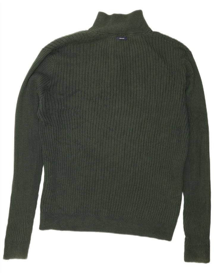 Suéter masculino Nautica com gola e botão grande de algodão verde