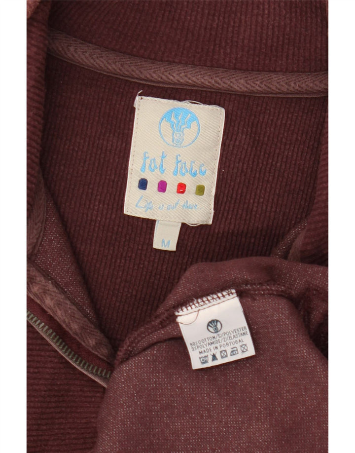 Fat Face Masculino Zip Neck Moletom Jumper Médio Algodão Borgonha
