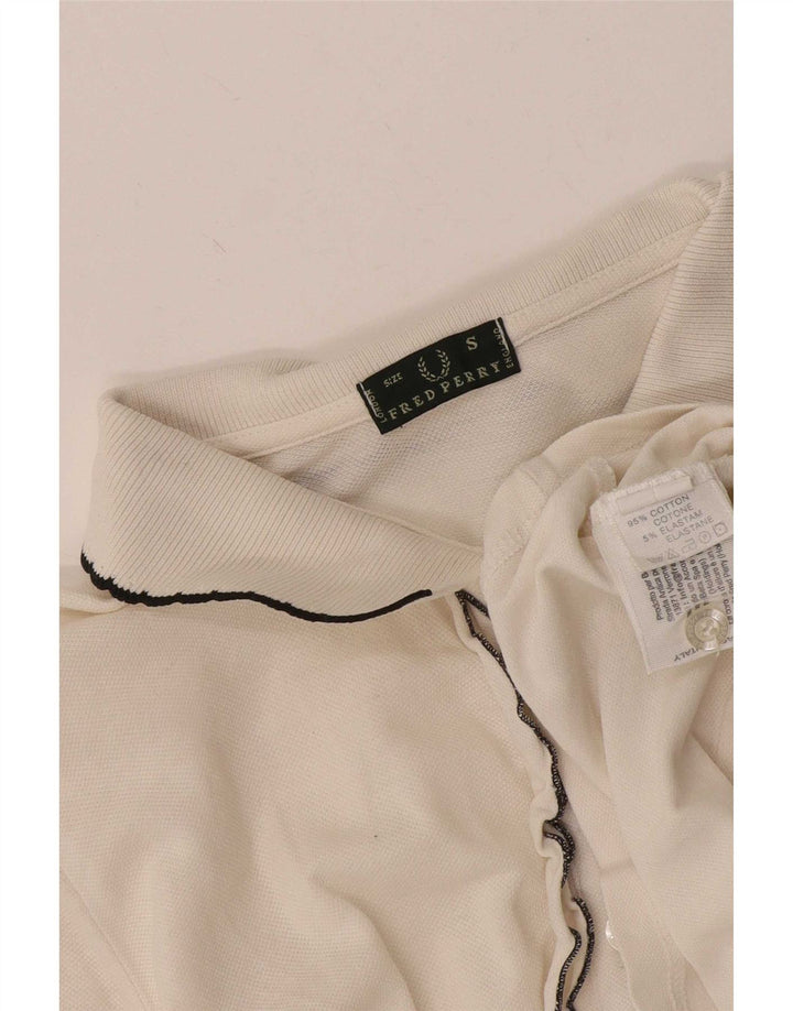 Camisa polo feminina Fred Perry UK 10 pequena algodão branco