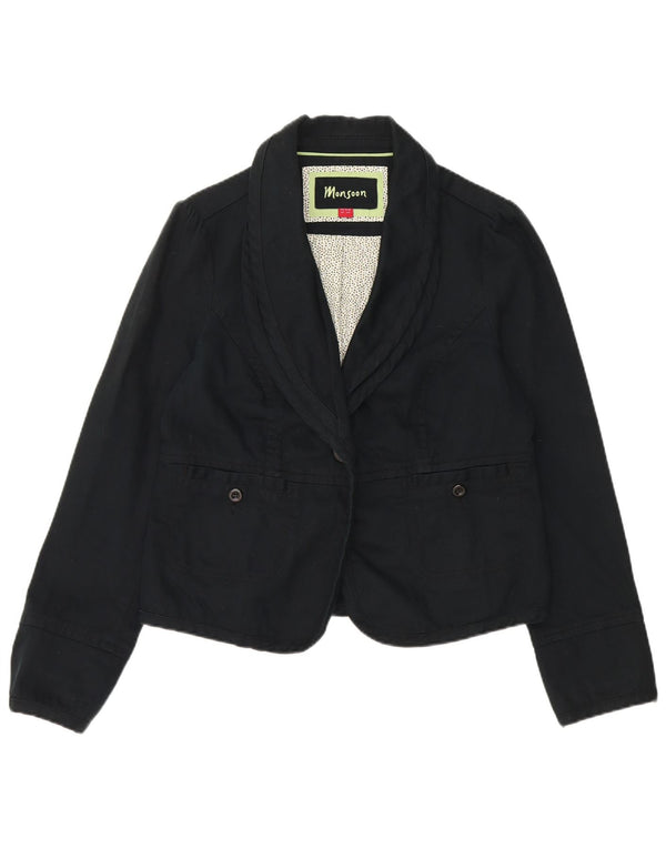 Jaqueta blazer feminina Monsoon com 1 botão Reino Unido 16 grande algodão azul marinho
