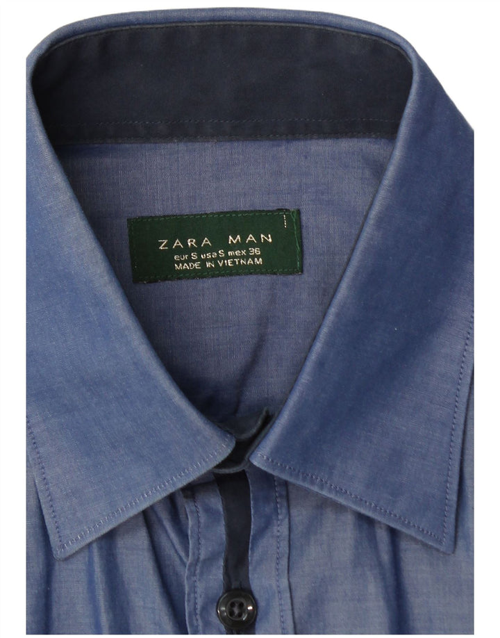 Camisa masculina ZARA pequena azul algodão