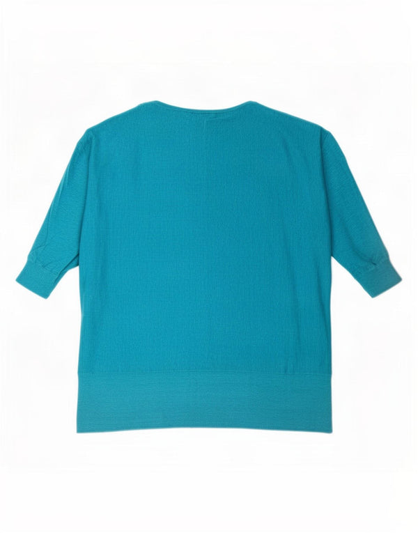 Blusa feminina Phase Eight manga 1/2 oversized UK 14 linho azul médio