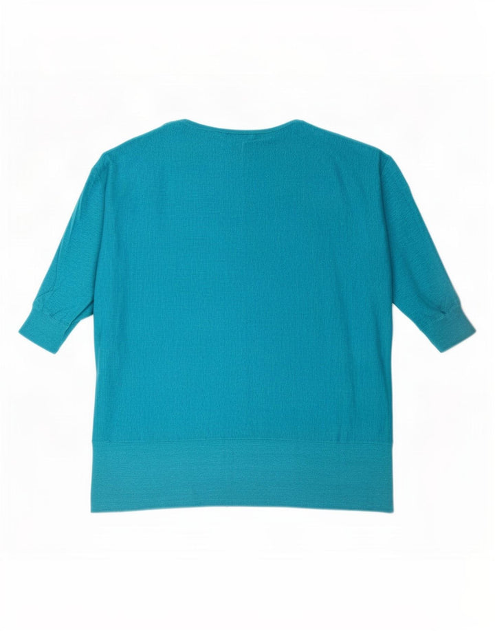 Blusa feminina Phase Eight manga 1/2 oversized UK 14 linho azul médio