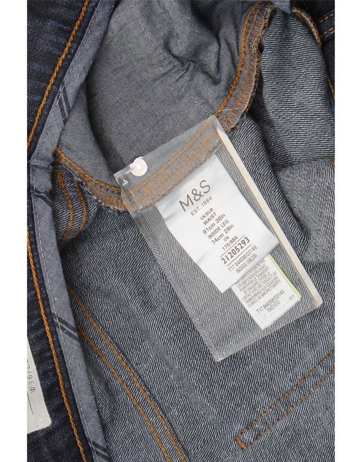 Jeans cônicos masculinos Marks & Spencer W36 L29 algodão azul marinho