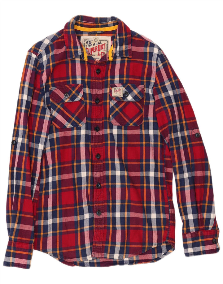 Camisa masculina de flanela SUPERDRY Classic Fit pequena vermelha xadrez de algodão