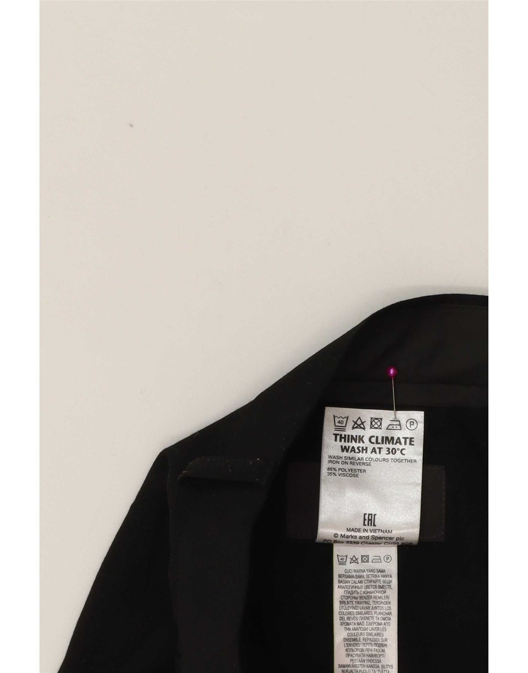 Calça masculina de terno cônico Marks & Spencer W38 L31 preto poliéster clássico