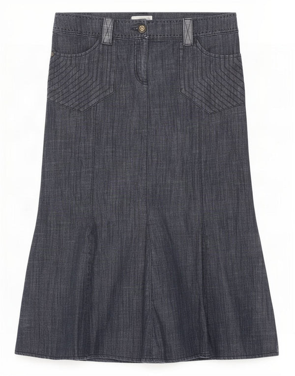 Saia jeans feminina Marks & Spencer Per Una Reino Unido 14 grande W32 algodão azul marinho
