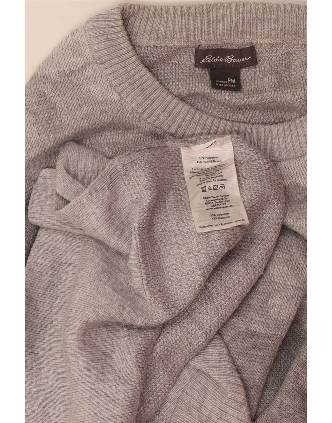 Suéter feminino Eddie Bauer Petite com gola redonda Reino Unido 14 cinza médio