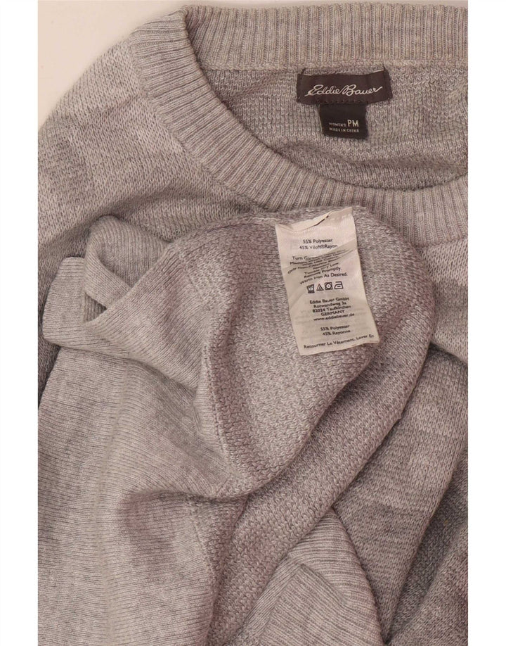 Suéter feminino Eddie Bauer Petite com gola redonda Reino Unido 14 cinza médio