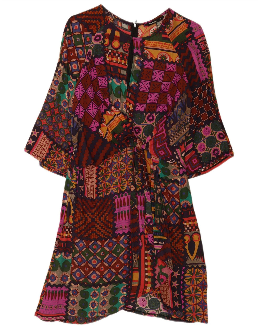 Desigual Vestido básico feminino manga 3/4 EU 38 médio multicolorido boêmio