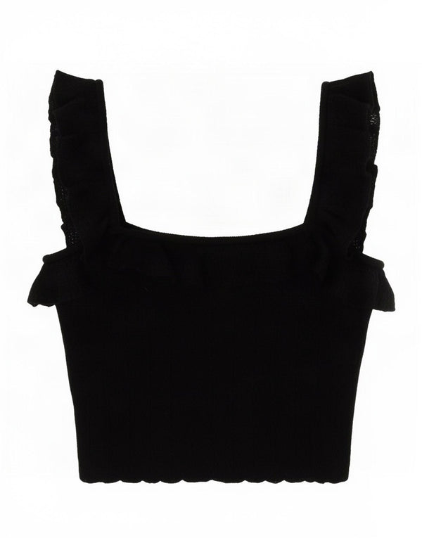 Zara Womens Crop Top UK 8 Pequeno Preto Viscose