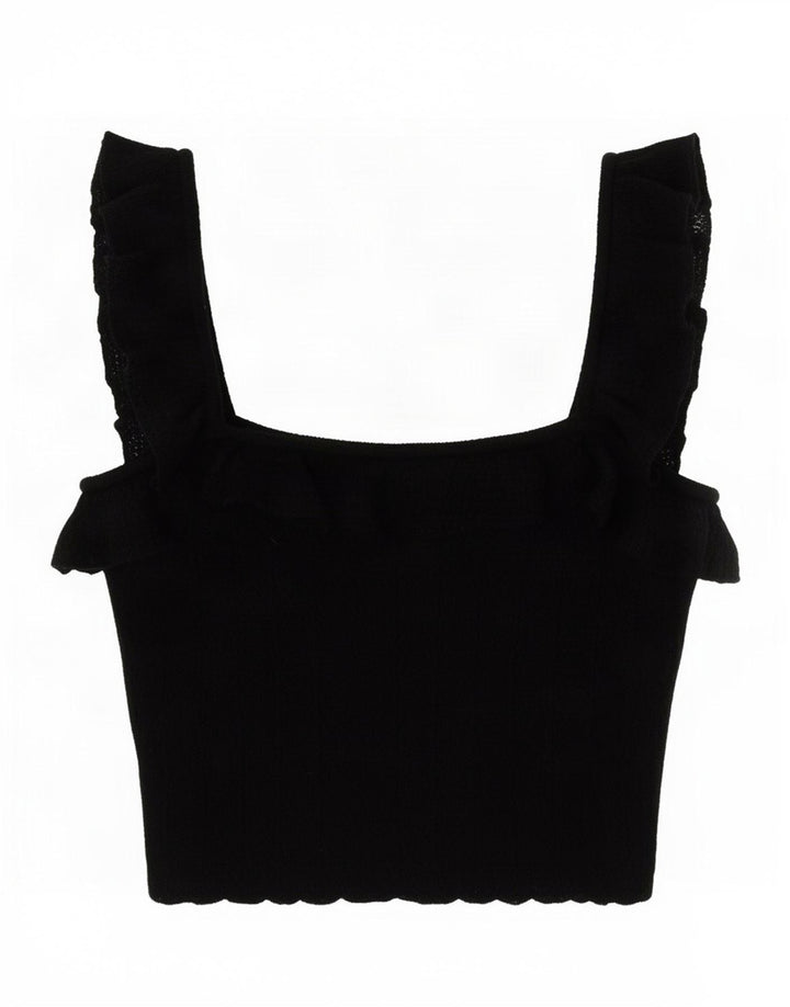 Zara Womens Crop Top UK 8 Pequeno Preto Viscose