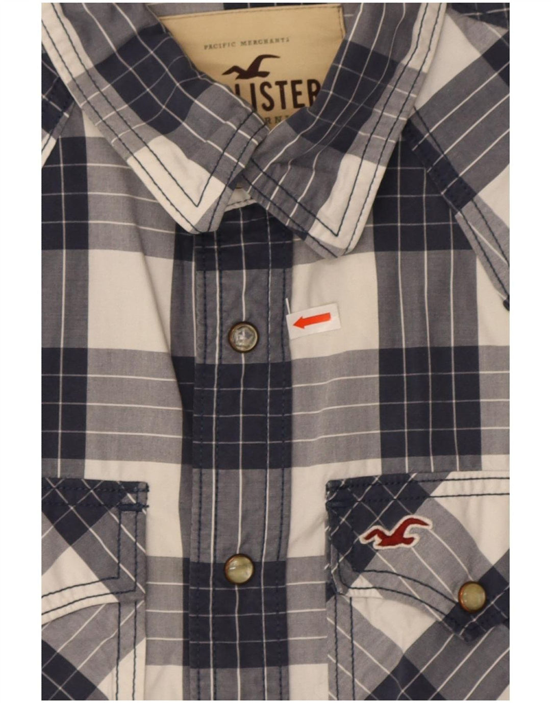 Camisa masculina Hollister pequena xadrez azul marinho de algodão