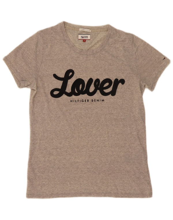 Tommy Hilfiger Camiseta feminina gráfica Top UK 10 Pequeno cinza manchado