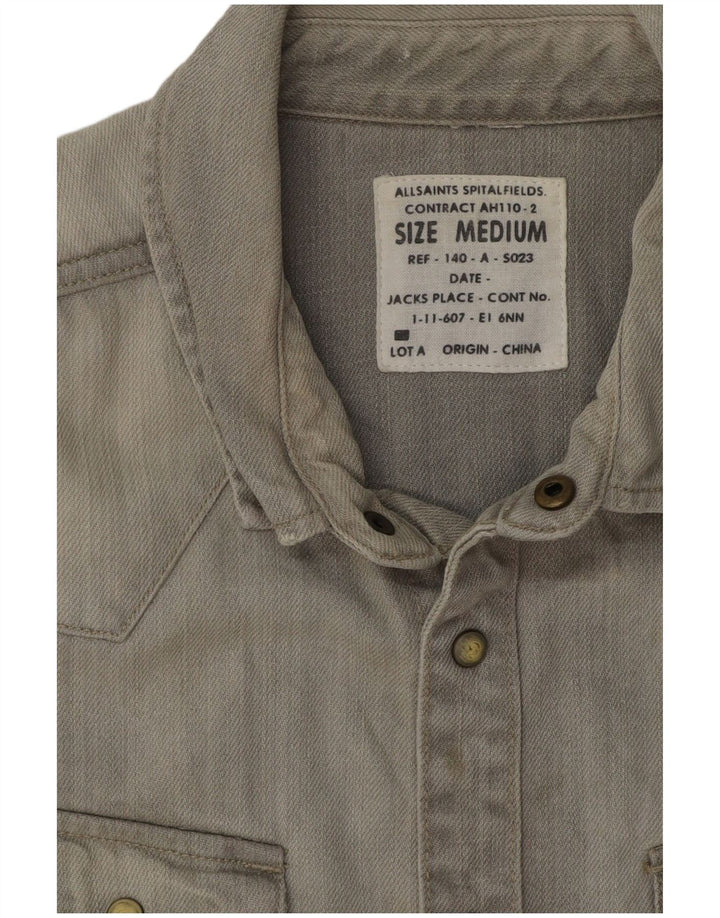 Camisa jeans masculina de manga curta ALL SAINTS algodão cinza médio