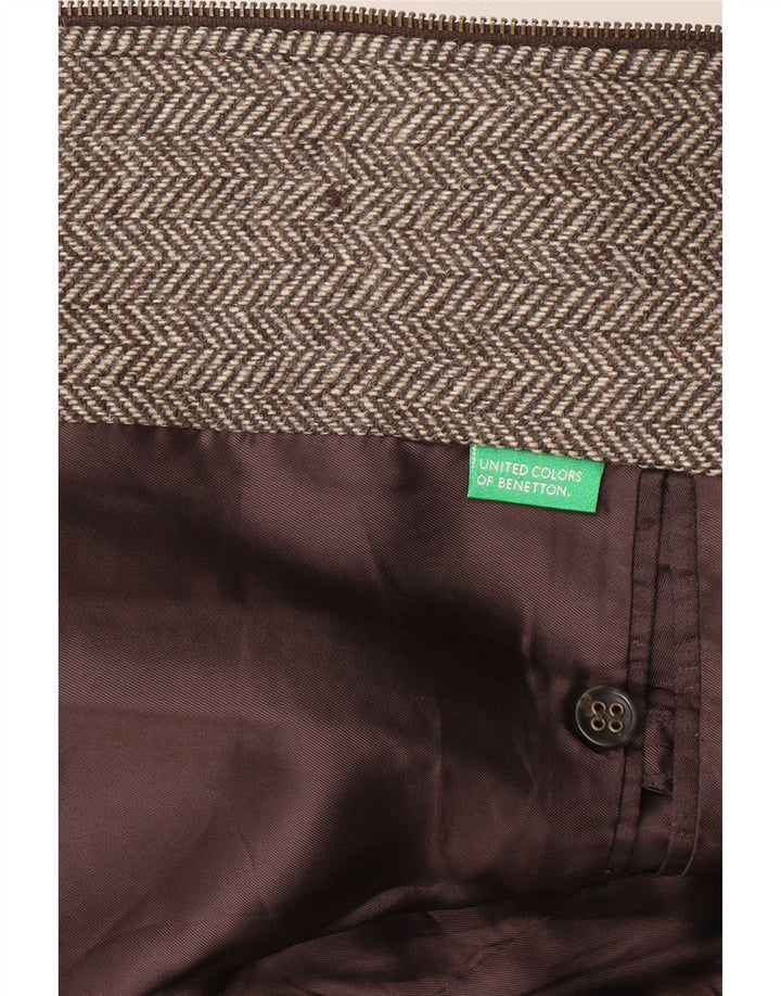 Benetton Mens Blazer Jacket UK 38 Medium Brown Herringbone