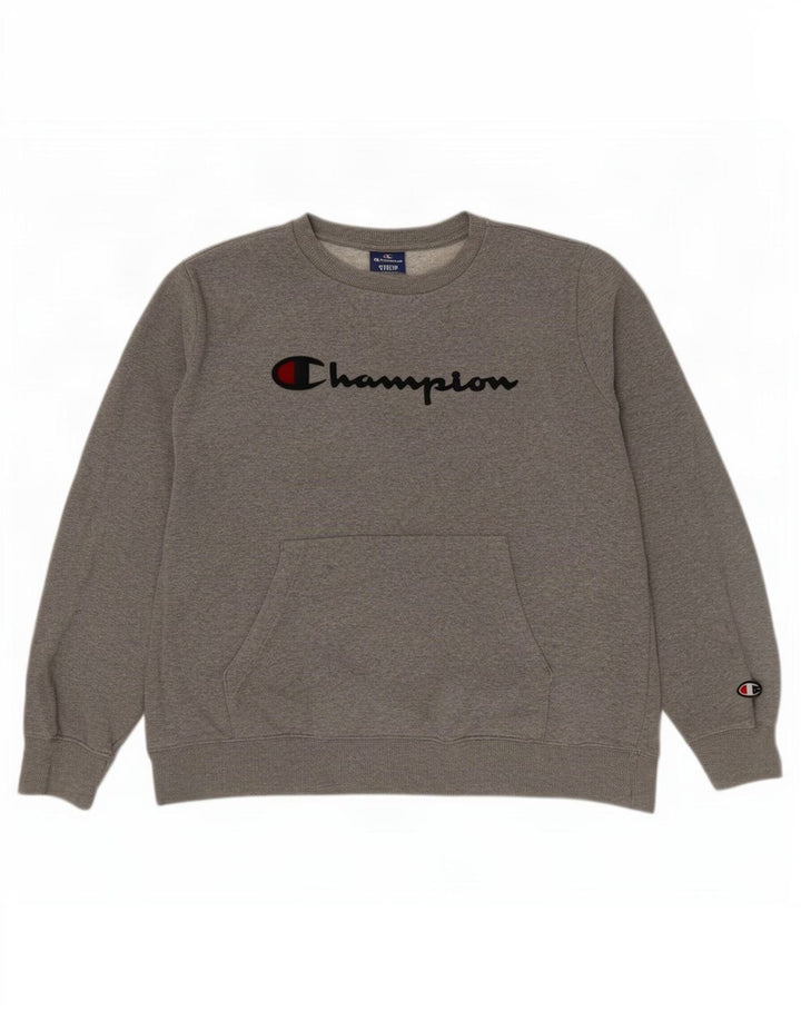 Champion masculino gráfico moletom jumper médio cinza manchado