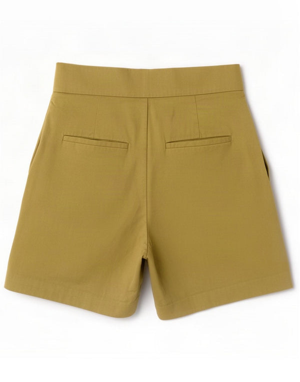 Zara Shorts Chino feminino de cintura alta XS W24 Linho cáqui