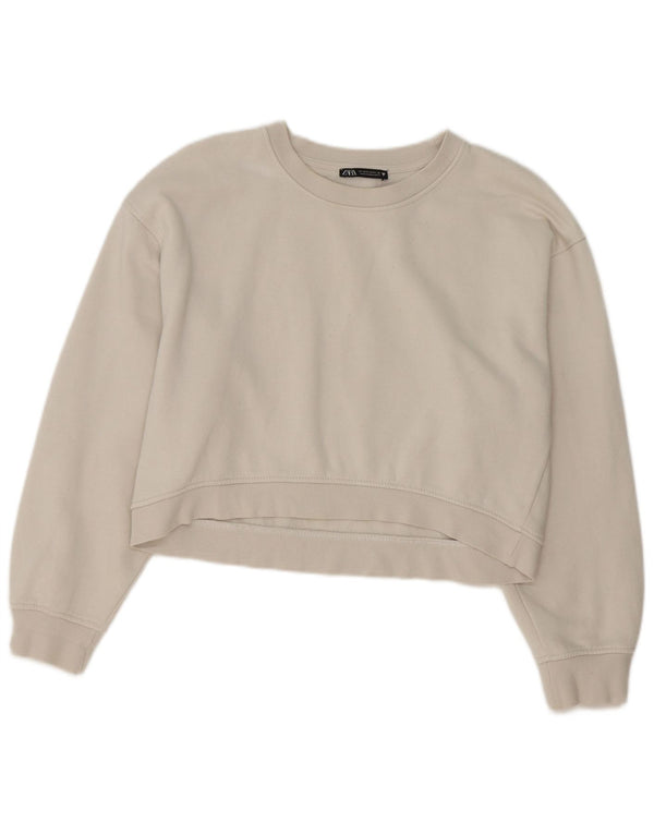 Moletom Zara feminino cropped UK 14 médio off white algodão
