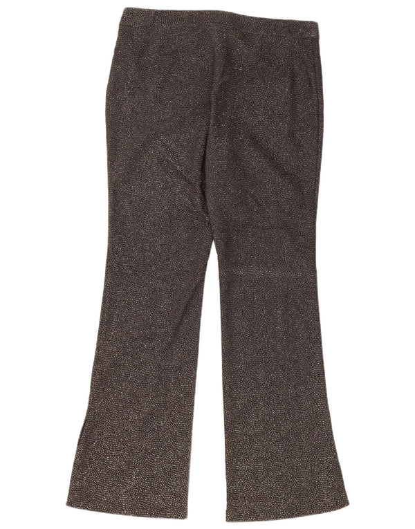 Calça feminina Etam Flare casual UK 14 grande W32 L30 preta manchada de viscose