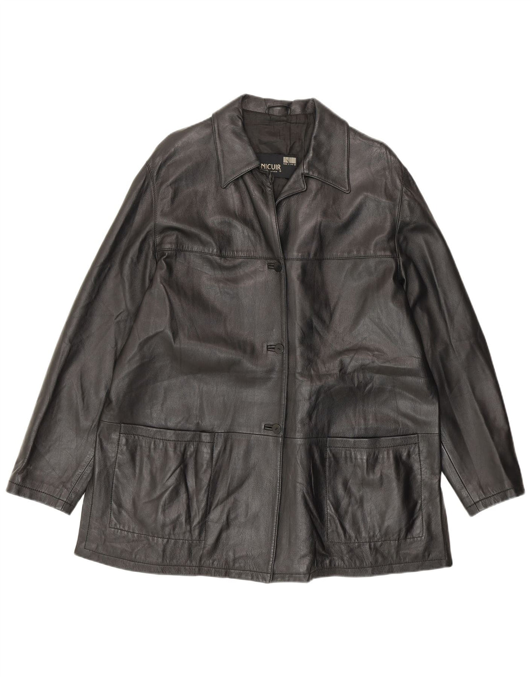 Jaqueta de couro feminina vintage IT 54 3XL couro preto