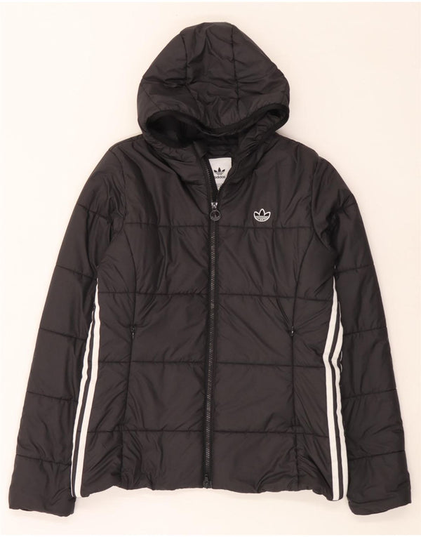 Jaqueta acolchoada com capuz feminina Adidas UK 16 grande poliéster preto