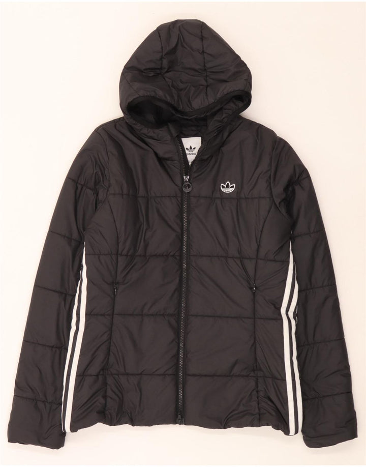 Jaqueta acolchoada com capuz feminina Adidas UK 16 grande poliéster preto