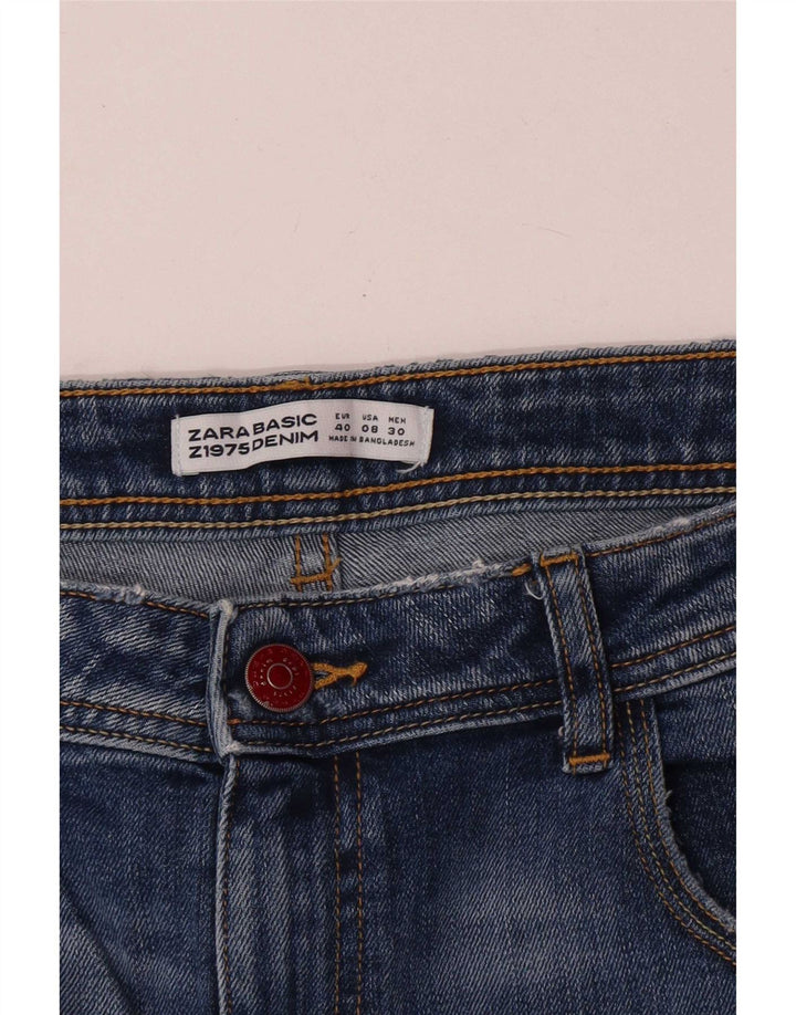 Shorts jeans feminino Zara EU 40 médio W30 azul floral
