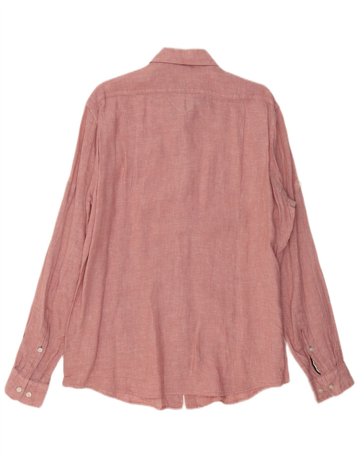 Camisa masculina de ajuste regular HUGO BOSS grande linho manchado rosa