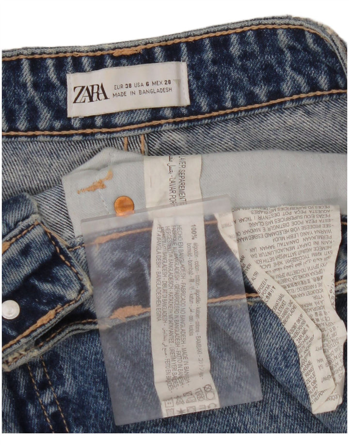 ZARA Calça jeans feminina cintura alta desgastada EU 38 pequena W28 L27 azul