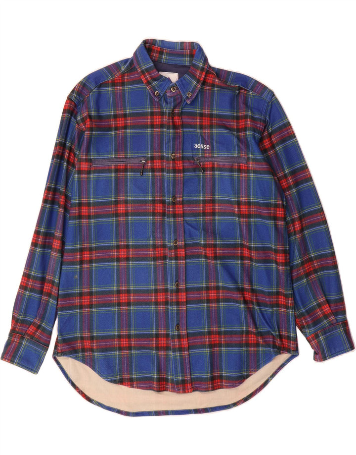 AESSE Mens Flannel Shirt Small Blue Check Vintage Aesse and Second-Hand Aesse from Messina Hembry 