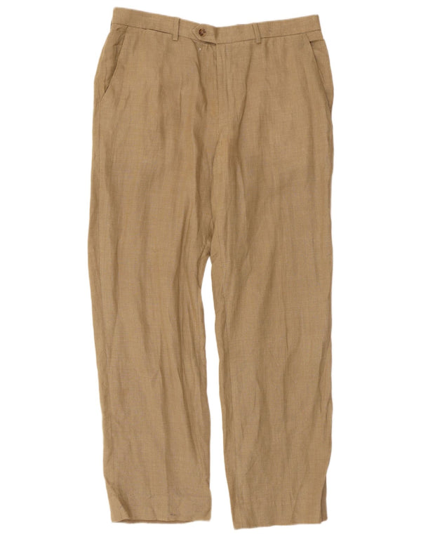 Calça chino reta masculina Marks & Spencer W34 L31 linho bege