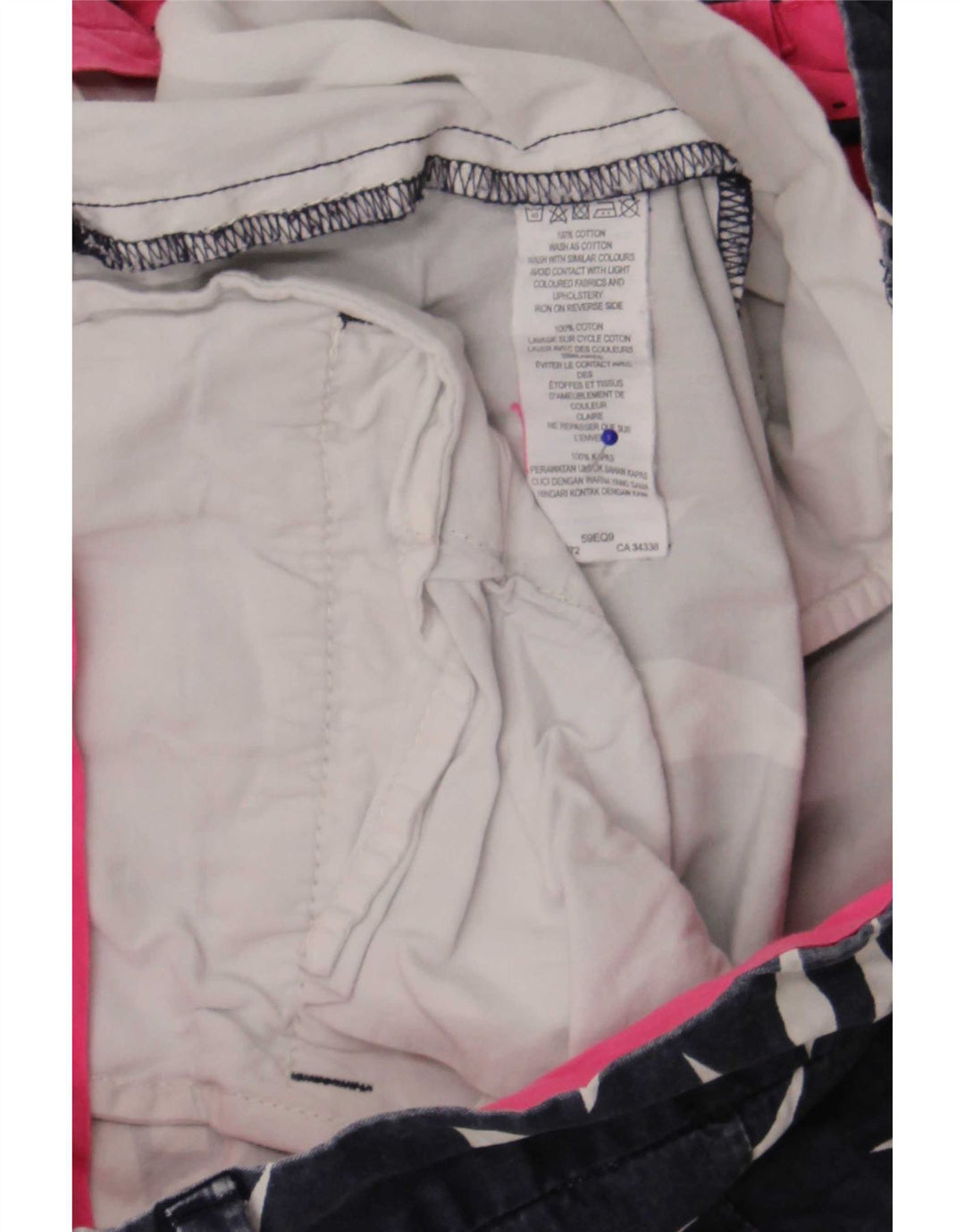 French Connection Mens Chino Shorts W30 Algodão Geométrico Azul Médio