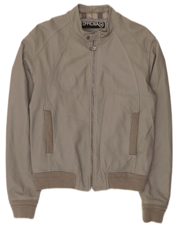 Jaqueta de couro bomber masculina Officina 36 UK 42 XL cinza