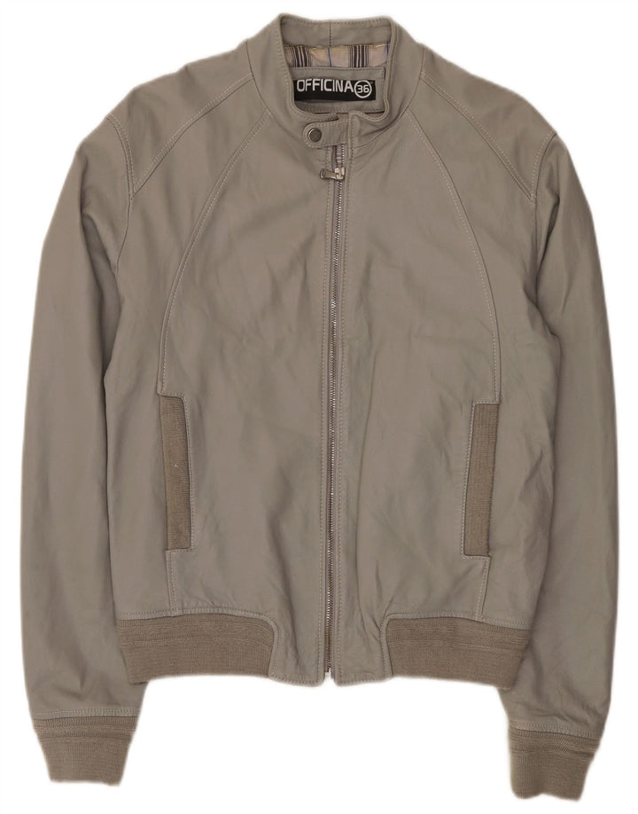 Jaqueta de couro bomber masculina Officina 36 UK 42 XL cinza