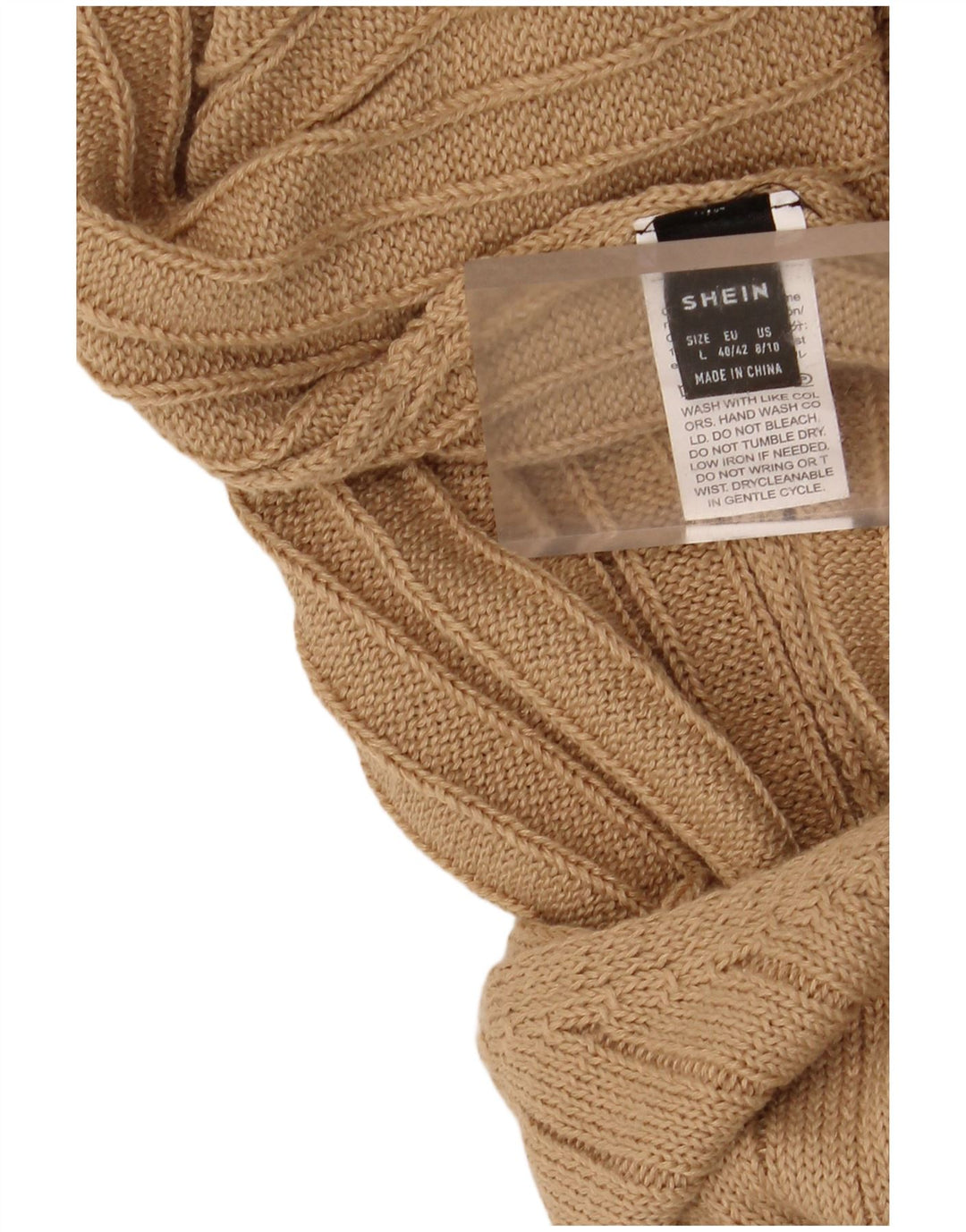 Vestido feminino Shein de malha frente única Reino Unido 14 grande poliéster bege