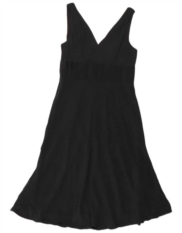 J. Crew Vestido feminino sem mangas evasê US 10 grande seda preta