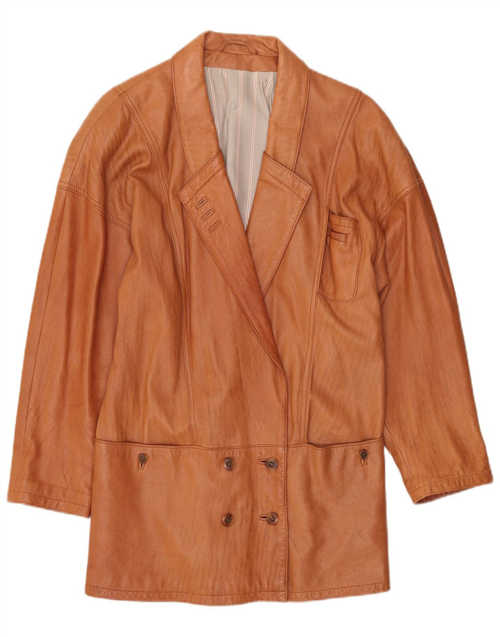 Casaco feminino vintage de couro com peito duplo Reino Unido 14 grande marrom