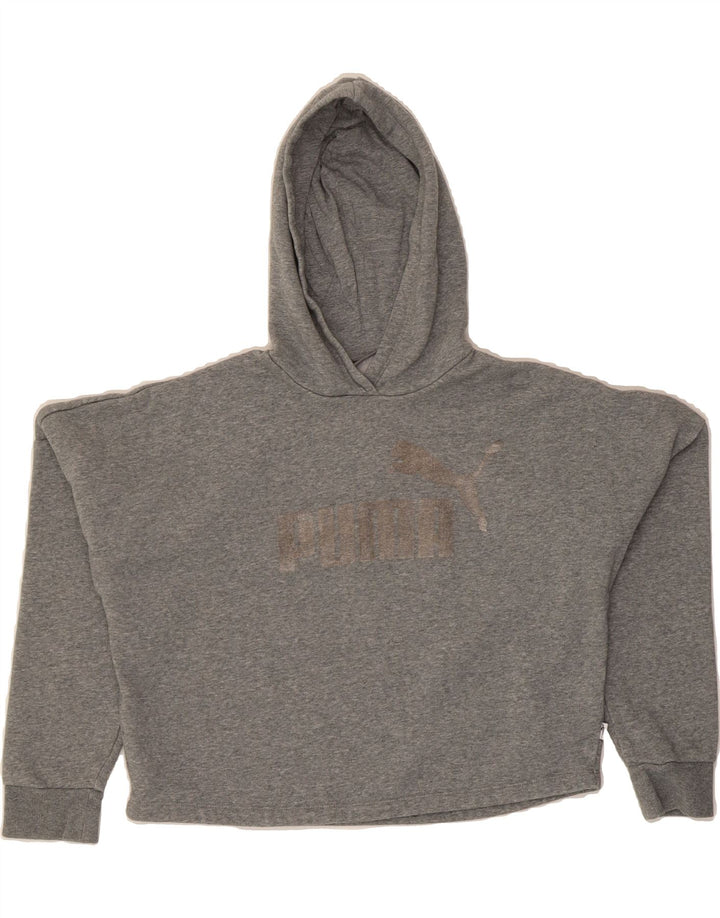 PUMA Girls Crop Oversized Hoodie Jumper 13-14 Years Grey Cotton Vintage Puma and Second-Hand Puma from Messina Hembry 