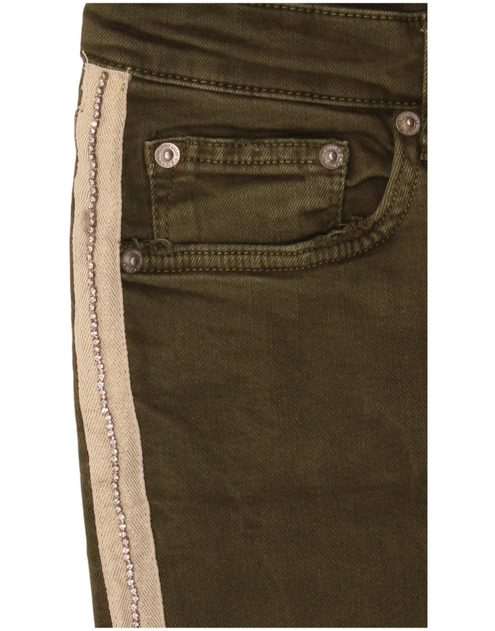 Zara Jeans feminino slim EU 40 médio W30 L27 cáqui colorblock
