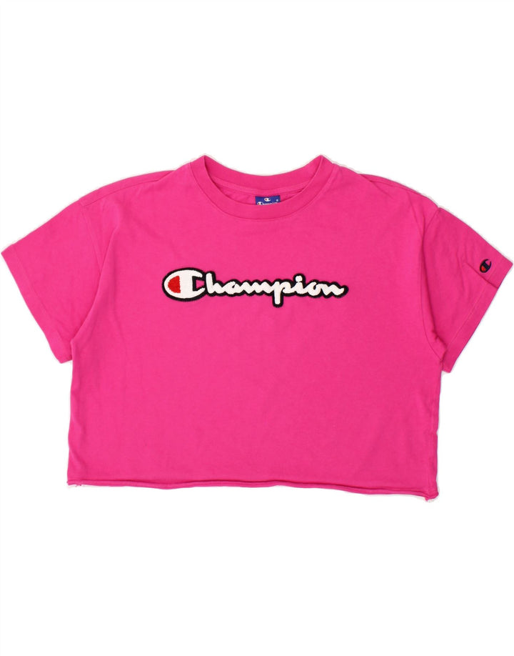 CHAMPION Womens Crop Graphic T-Shirt Top UK 10 Small Pink Vintage Champion and Second-Hand Champion from Messina Hembry 