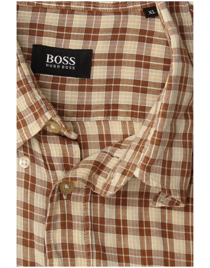 Camisa masculina de manga curta HUGO BOSS XL marrom xadrez