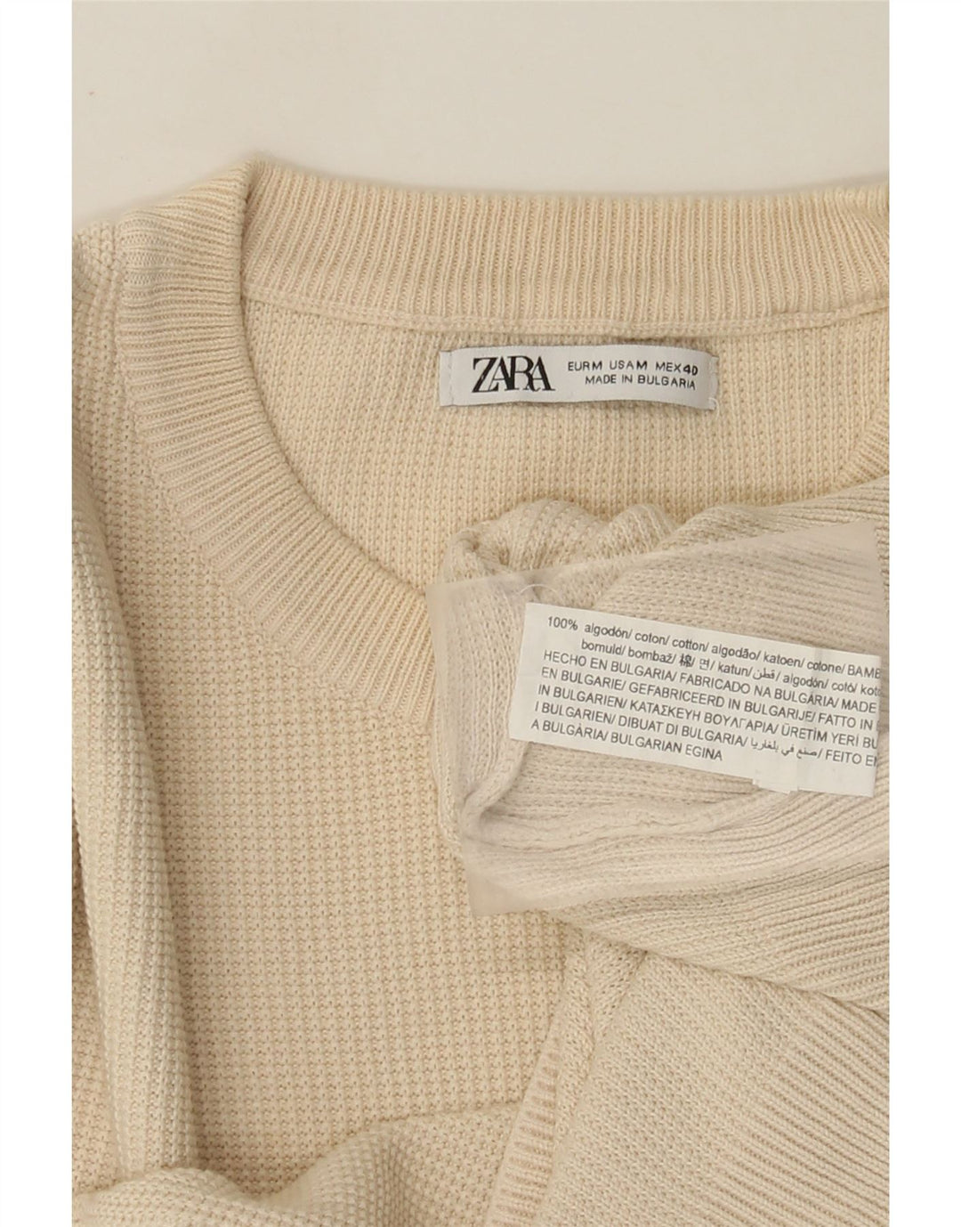 Zara Suéter masculino com gola redonda e algodão branco médio