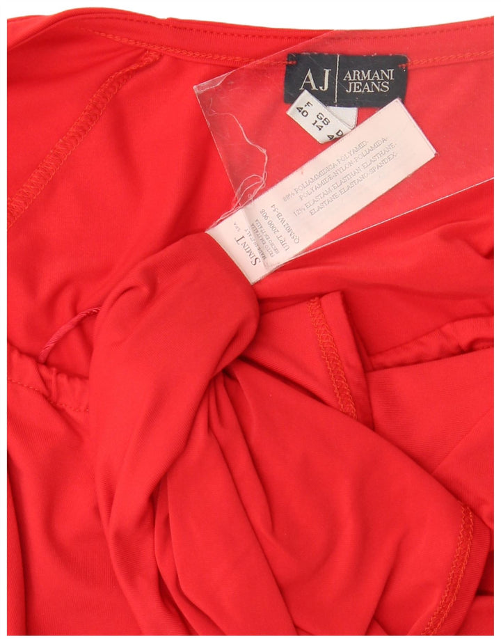 Armani Jeans Blusa Feminina Crop Manga 3/4 Top Reino Unido 14 Médio Vermelho Poliamida