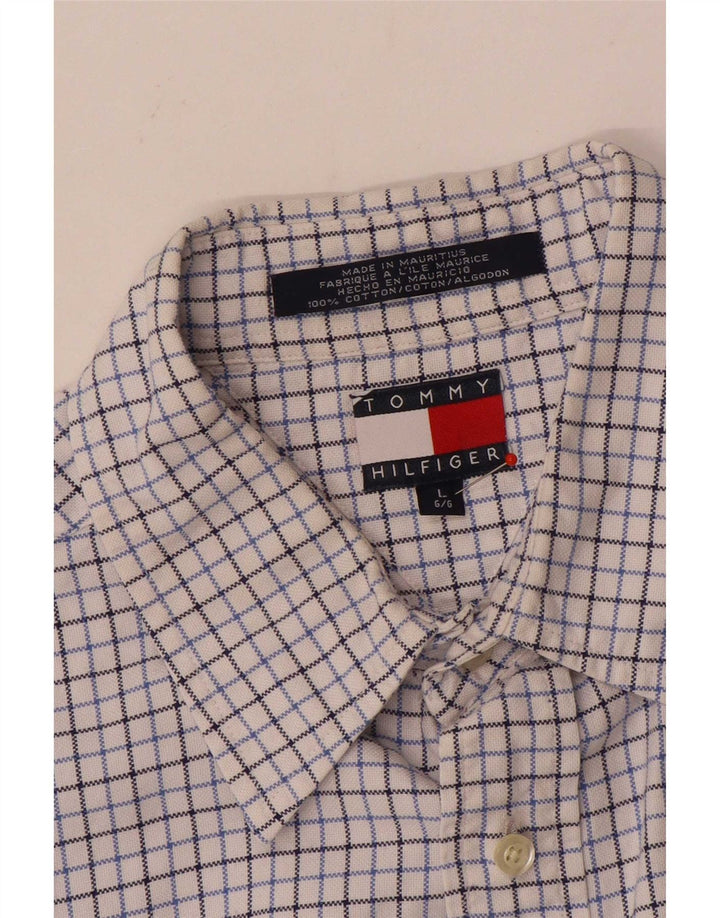 Camisa masculina Tommy Hilfiger grande algodão xadrez branco