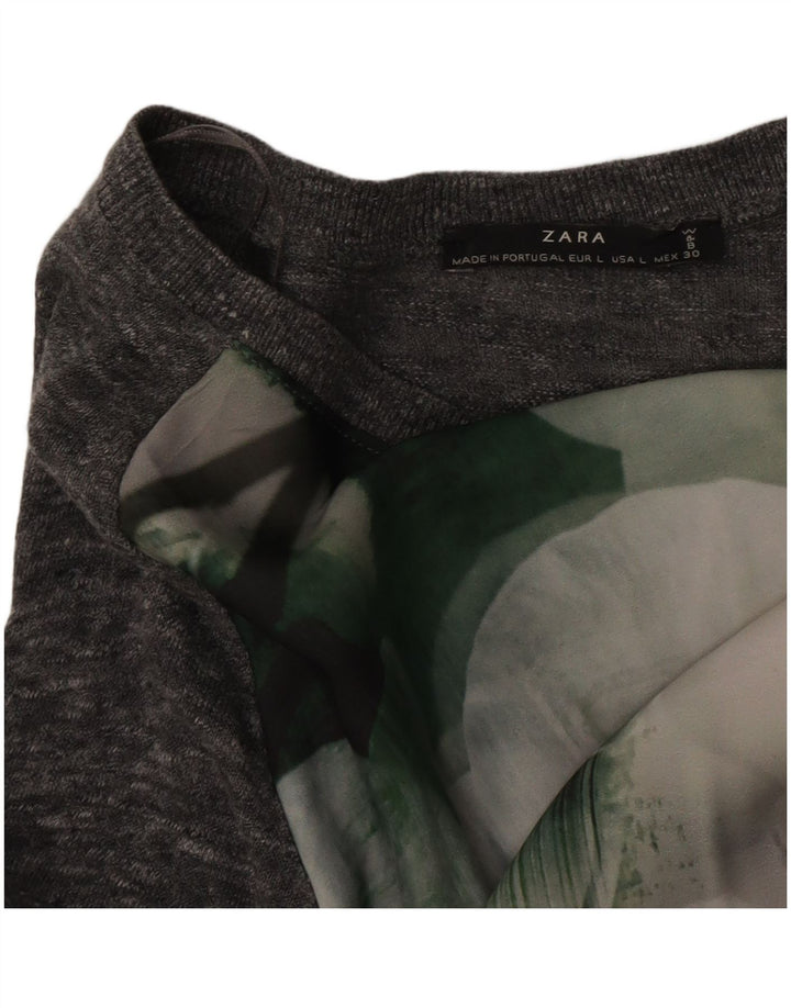 Blusa feminina Zara Top UK 16 grande cinza floral