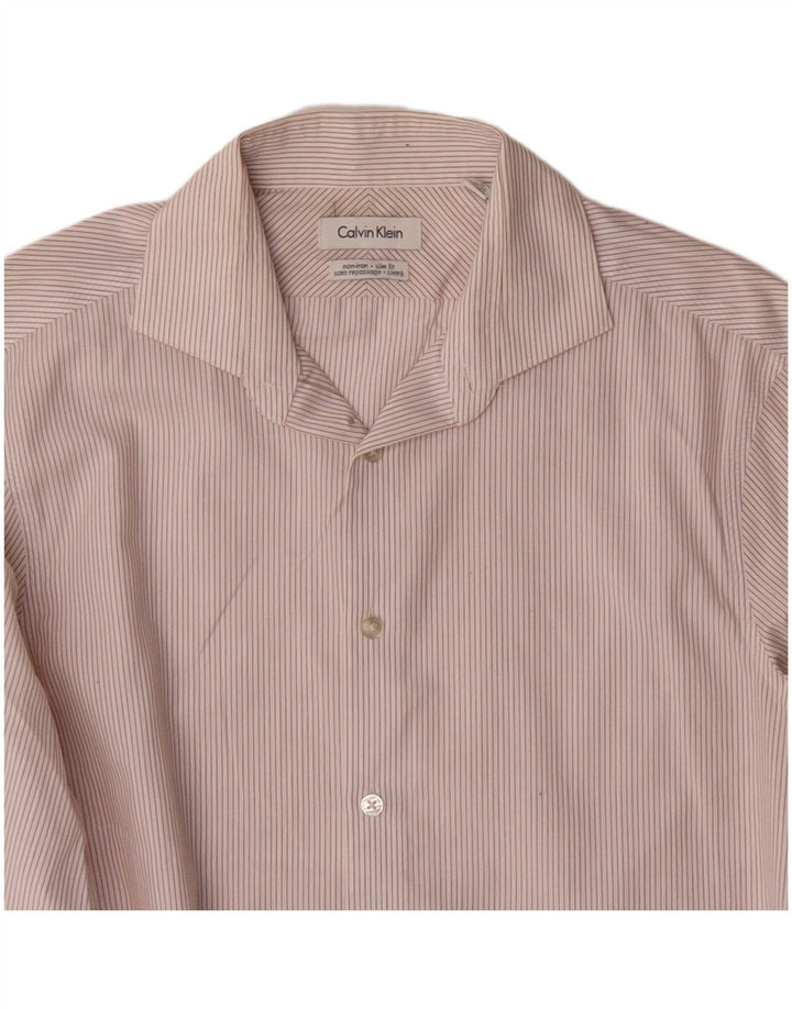 Camisa masculina CALVIN KLEIN tamanho 15 algodão listrado branco médio
